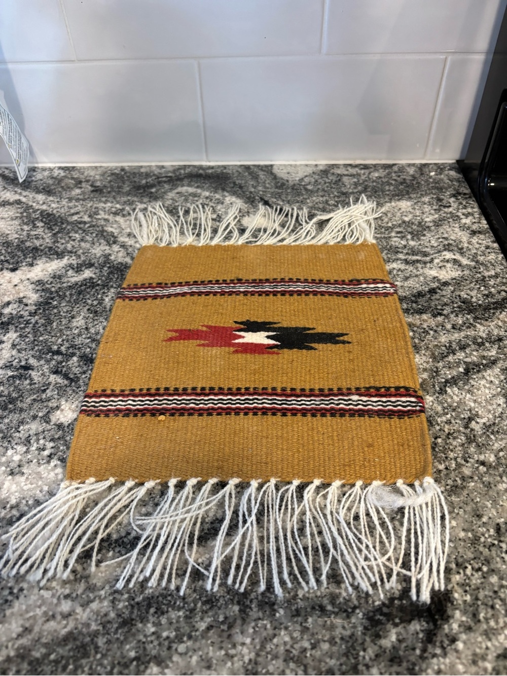 Handwoven Mustard Yellow Southwestern Accent Mexican Made Mug Rug with Fringe